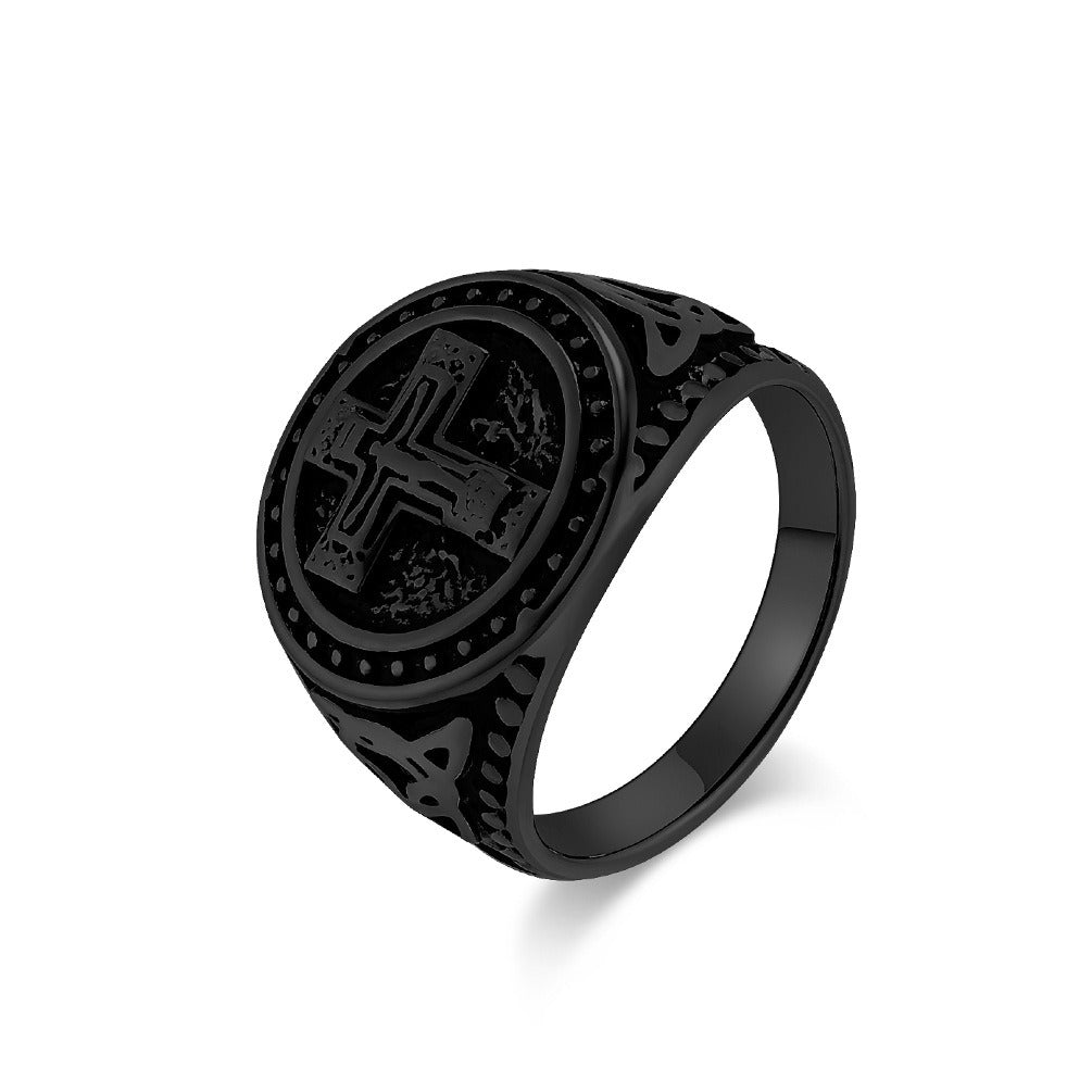 Kemstone Stainless Steel Round Cross Ring for Men K-R896
