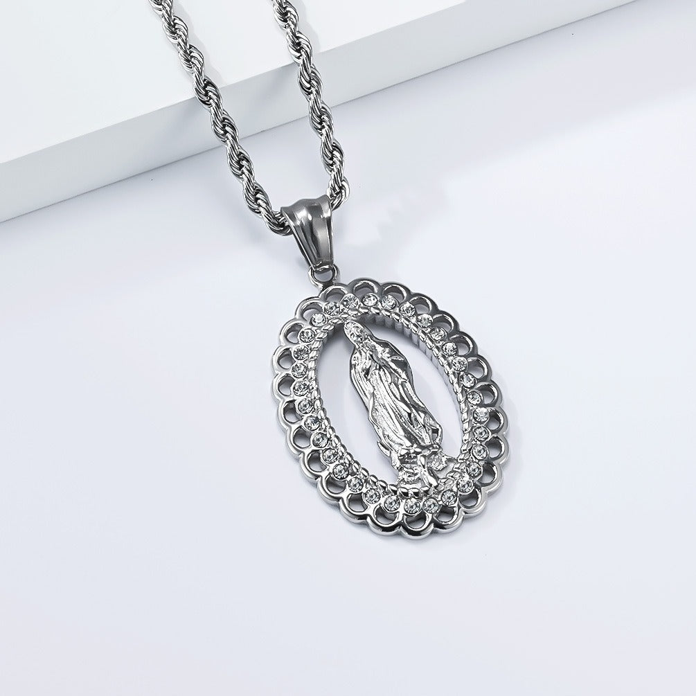 Kemstone Stainless Steel Hip Hop Pendant Necklace – Iced Out Sacred Figure Chain for Men K-PT669