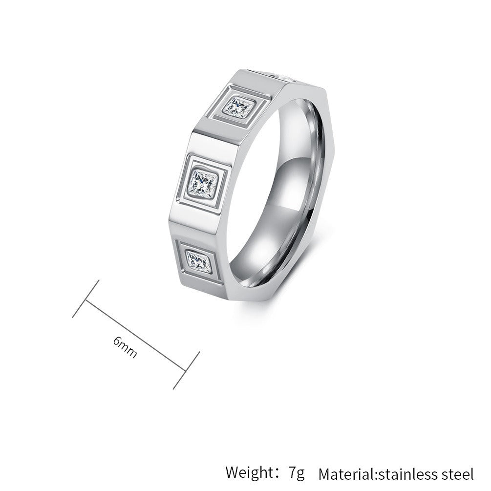 Kemstone Octagonal Cubic Zirconia Geometric Stainless Steel Ring for Men & Women K-R1129
