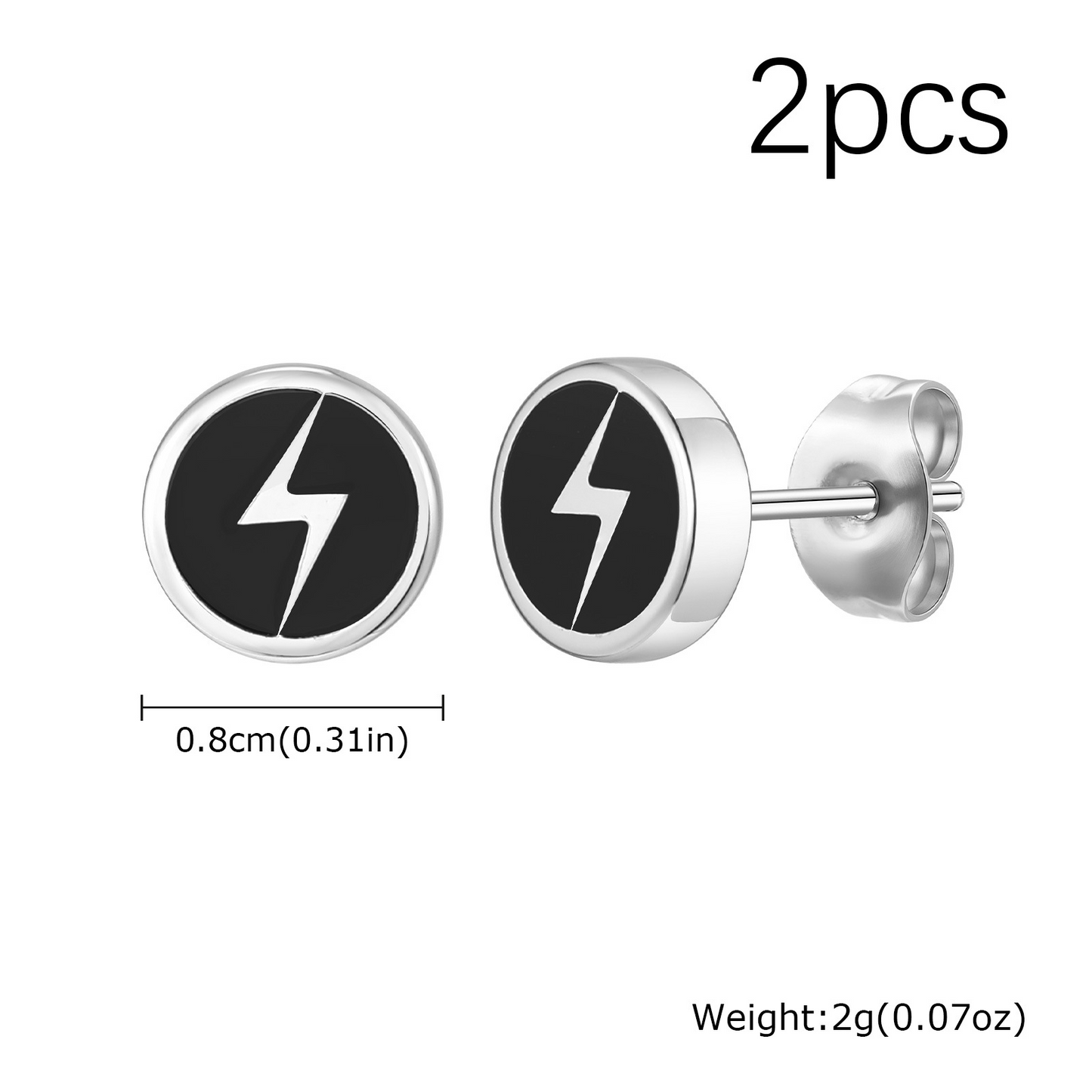 Kemstone Lightning Stud Earrings for Men Stainless Steel Black Enamel Round Stud 2PCS ES-751S