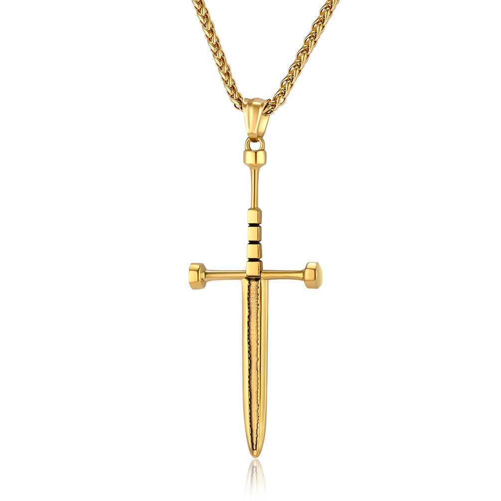Kemstone Stainless Steel Sword Pendant Necklace for Men Vintage Cross Detail K-PT538