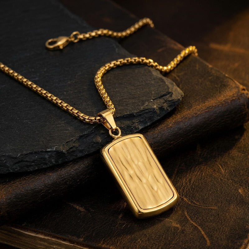 Kemstone Titanium Steel Wave Texture Tag Pendant Necklace for Men Box Chain KN301678-KFC