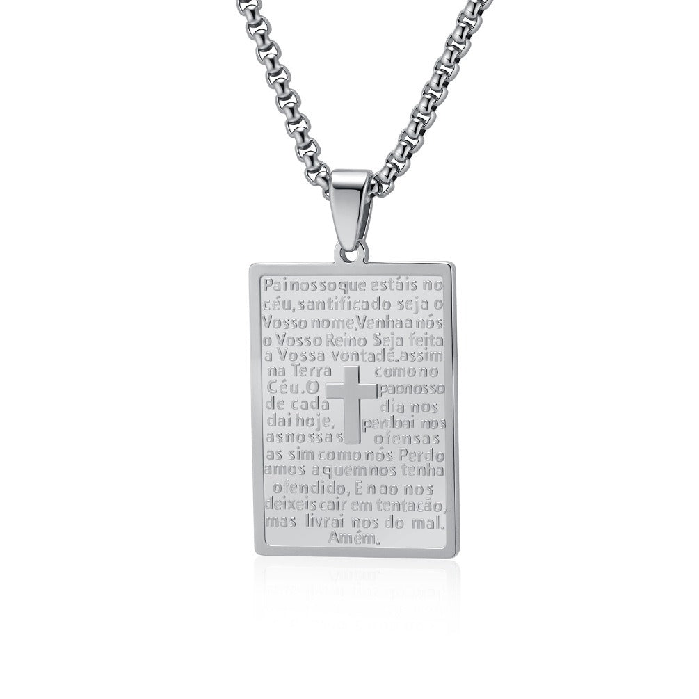 Kemstone Stainless Steel Engraved Cross Pendant Necklace for Men K-PT623