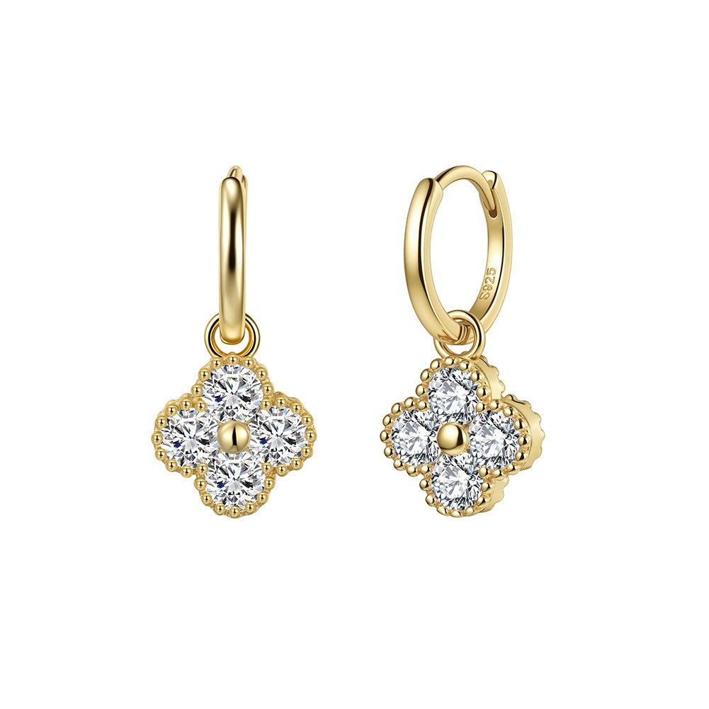 Kemstone Four Petal Cubic Zirconia Flower Stud Earrings for Women 925 Sterling Silver LZE65