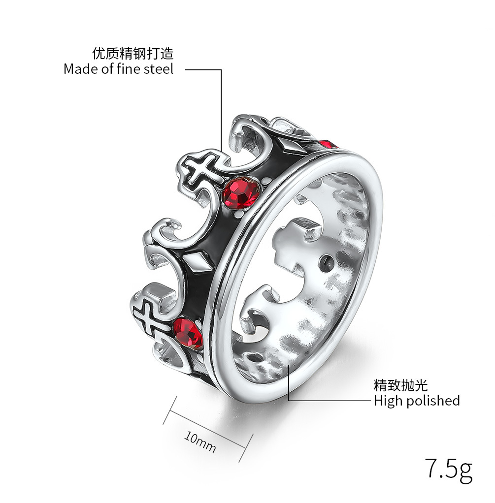 Kemston Men’s Titanium Steel Crown Ring – Cross & Zircon Inlay Band K-R595