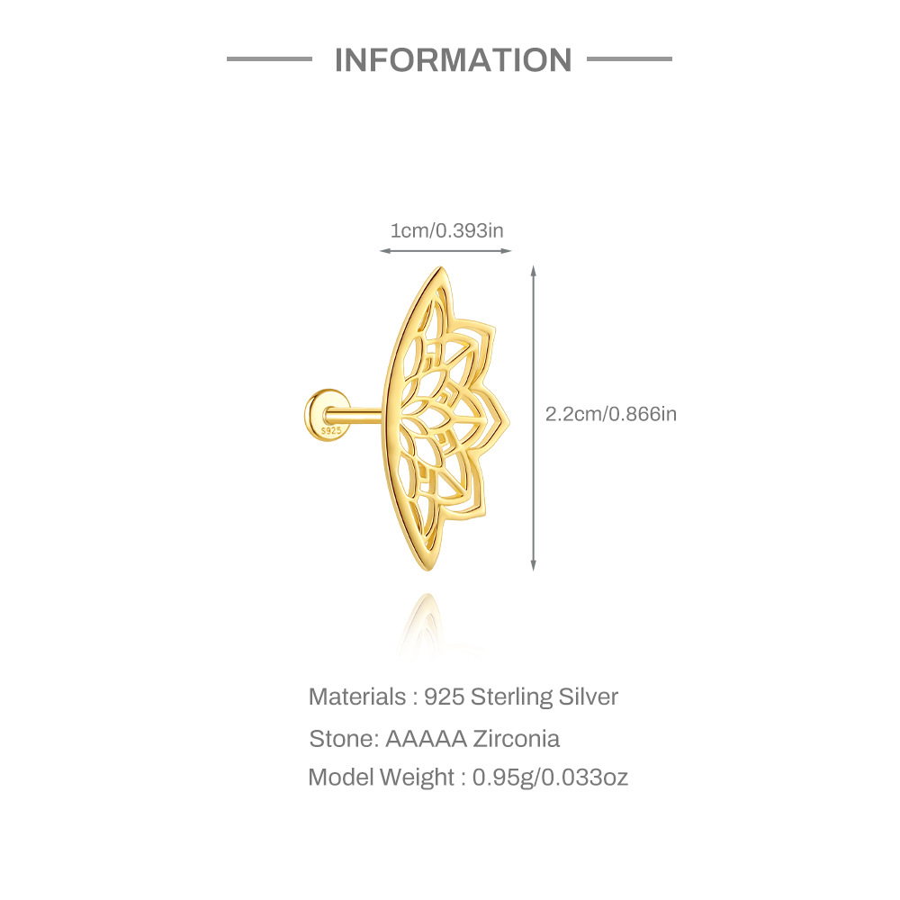 Kemstone 925 Sterling Silver Floral Cartilage Stud for Women Cubic Zirconia Flat Back Earring 60262441188