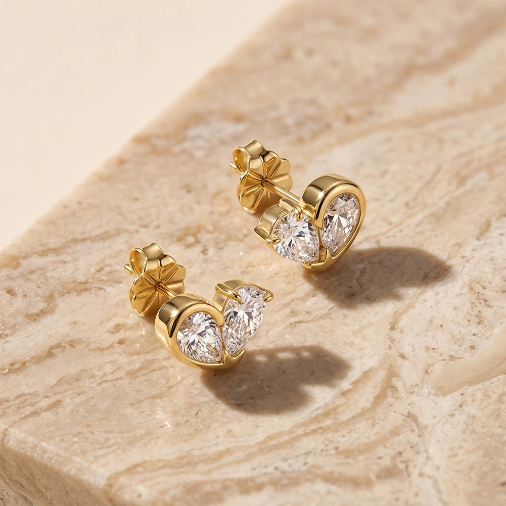 Kemstone Pear Cut Moissanite Heart Earrings for Women 925 Sterling Silver Studs SMOE30
