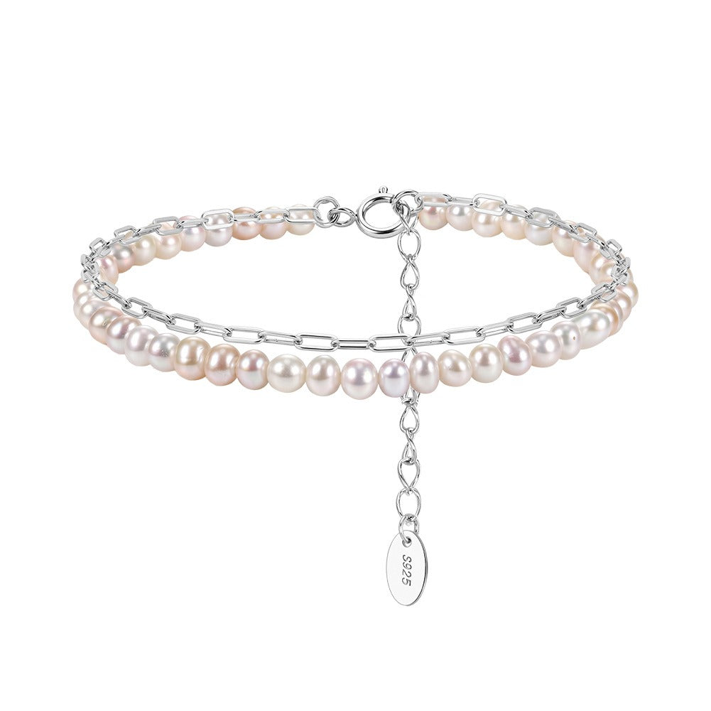 Kemston Double Layer Freshwater Pearl Bracelet for Women 925 Sterling Silver 14K Gold Plated GPB66