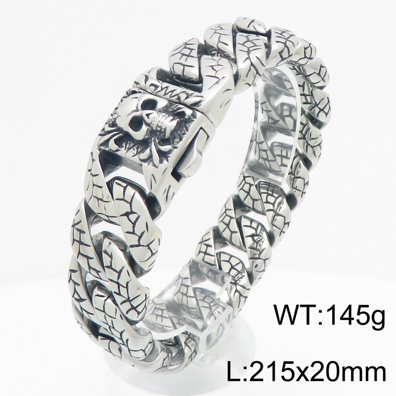 Kemstone Skull Clasp Cuban Link Bracelet for Men Titanium Steel Engraved KP118342-KJX