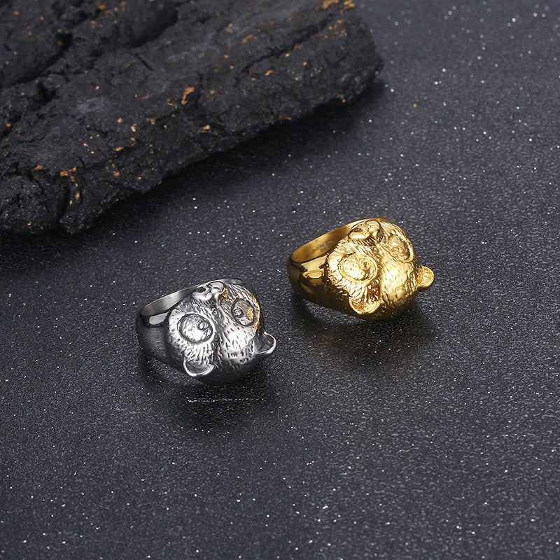 Kemstone Panda Head Ring for Men Titanium Steel KR106357-KJX