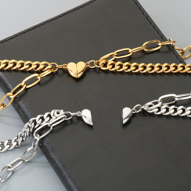 Kemstone Magnetic Heart Cuban Chain Couple Bracelet Titanium Steel Matching Bracelet for Men & Women KB208398-Z