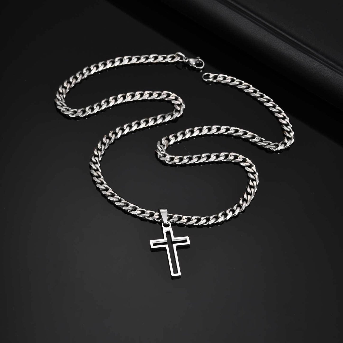Kemstone Men’s Stainless Steel Hollow Cross Necklace – Cuban Chain PN-1531