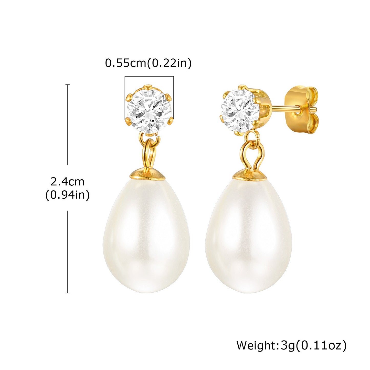Orecchini Kemstone in acciaio inossidabile con catena floreale in zirconia e gocce di perle finte – Eleganza dorata per lo scintillio quotidiano ED-782