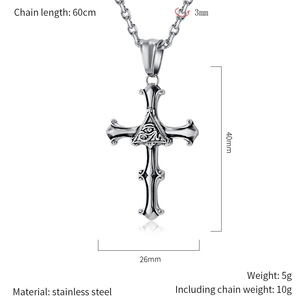 Kemstone Stainless Steel Eye Cross Pendant Necklace for Men Vintage Silver K-PT536
