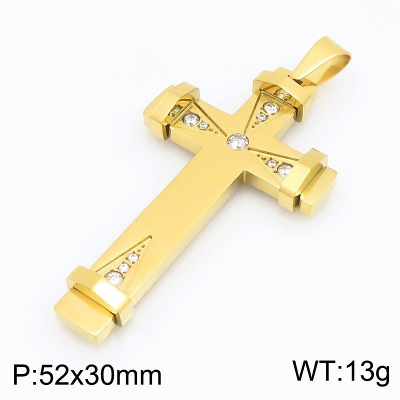 Kemston Stainless Steel Geometric Cross Pendant Necklace for Men KP119531-KFC
