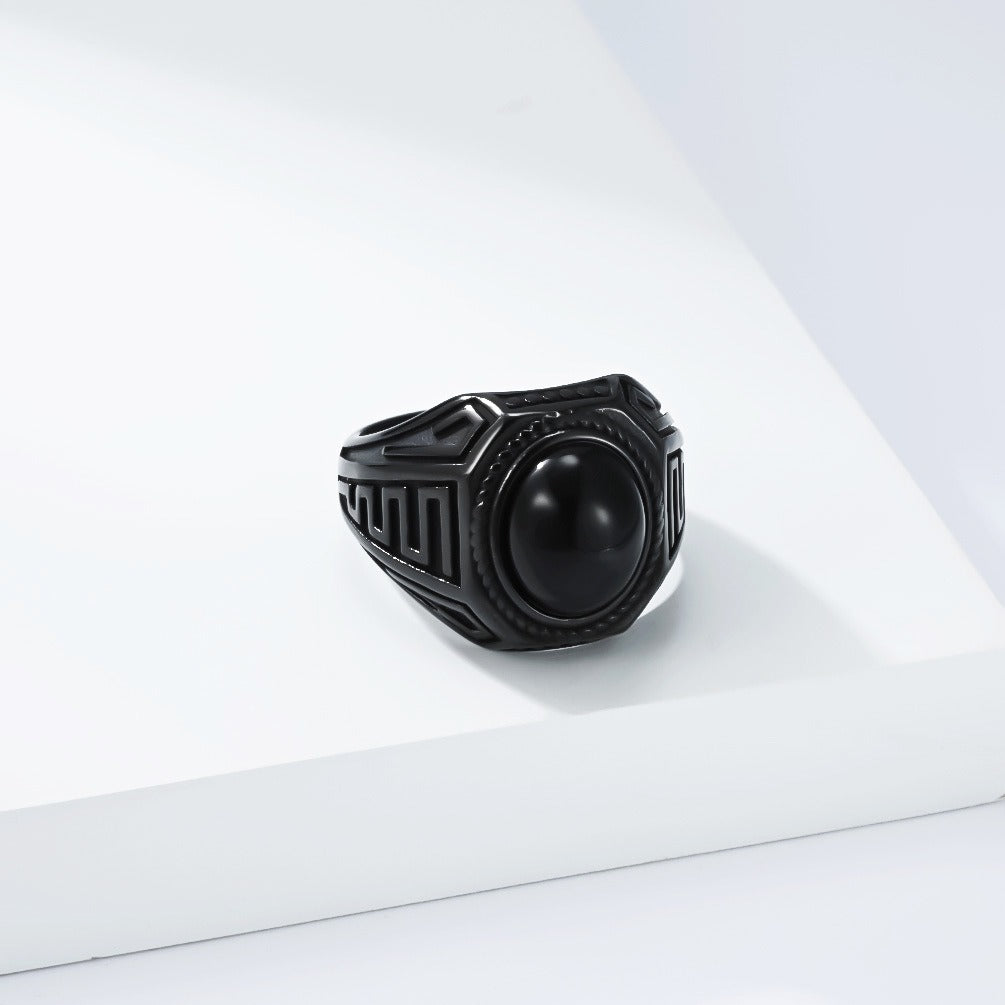 Kemstone Stainless Steel Black Resin Signet Ring for Men K-R1120
