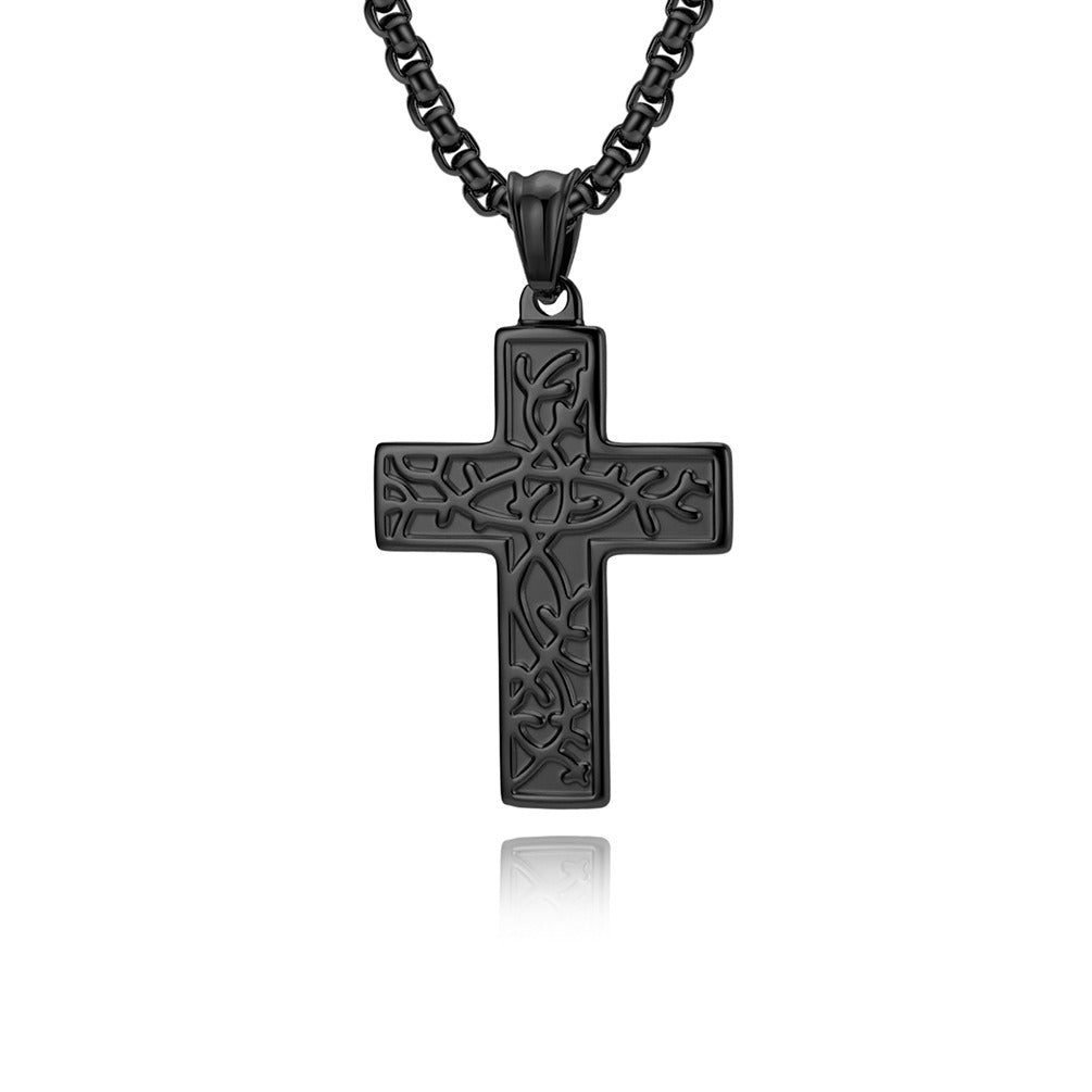 Kemstone Stainless Steel Cross Pendant Necklace for Men Vintage Engraved Tree of Life Lightweight K-PT725