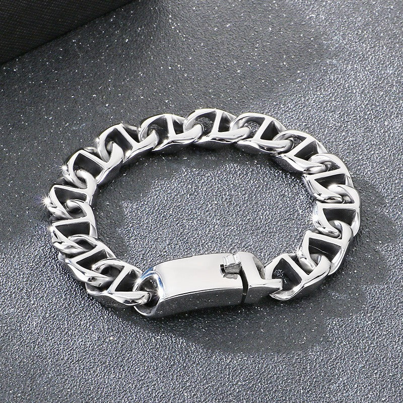 Kemstone Cuban Bracelet for Men Titanium Steel Wide Smooth Geometric Links Gold Silver KB209641-KJX