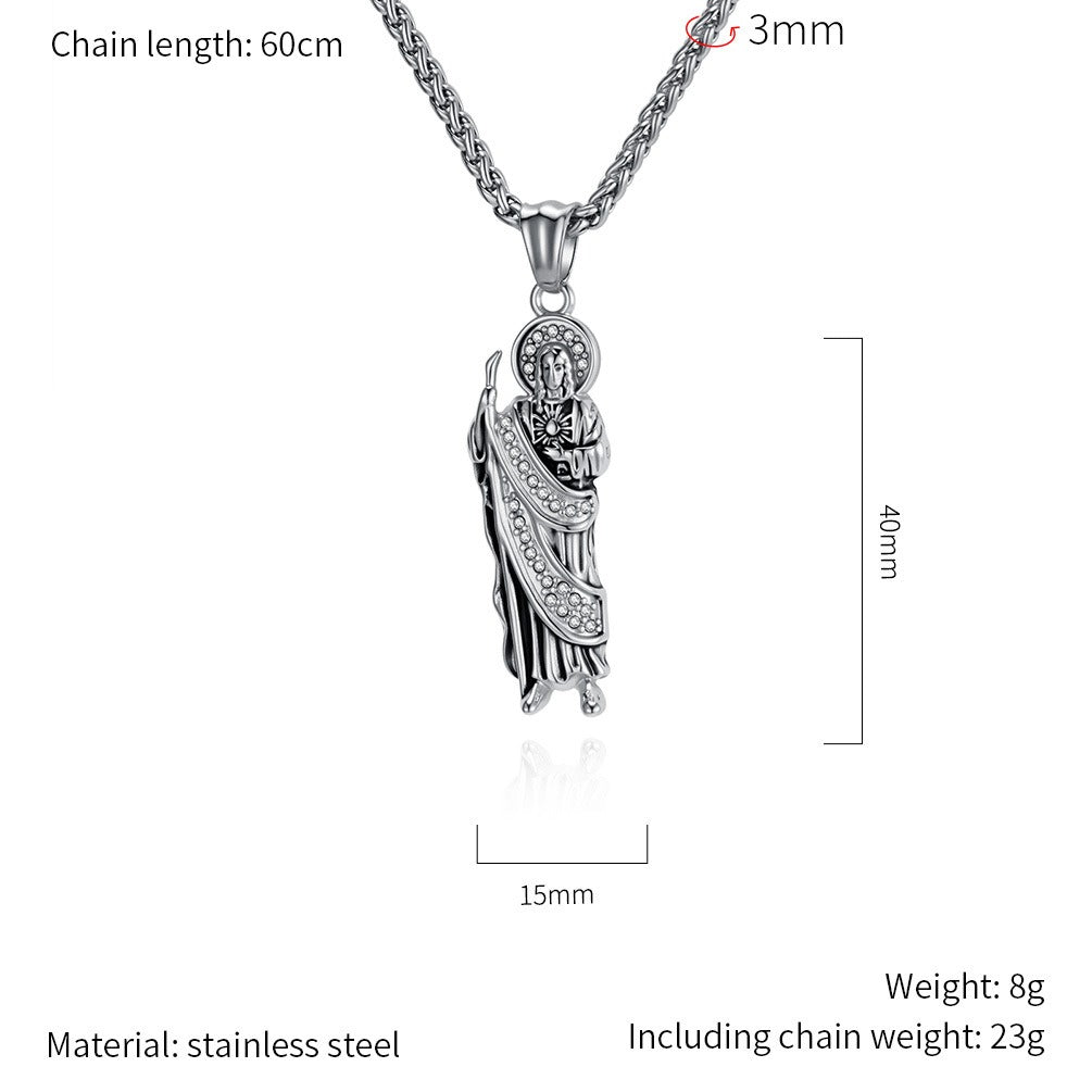 Kemstone Stainless Steel Figure Pendant Necklace – Cubic Zirconia Vintage Style for Men K-R679