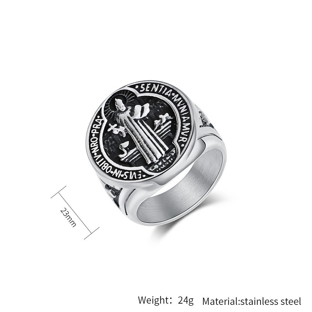 Kemstone Vintage Medallion Signet Ring for Men – Stainless Steel Relief Coin Design K-R981