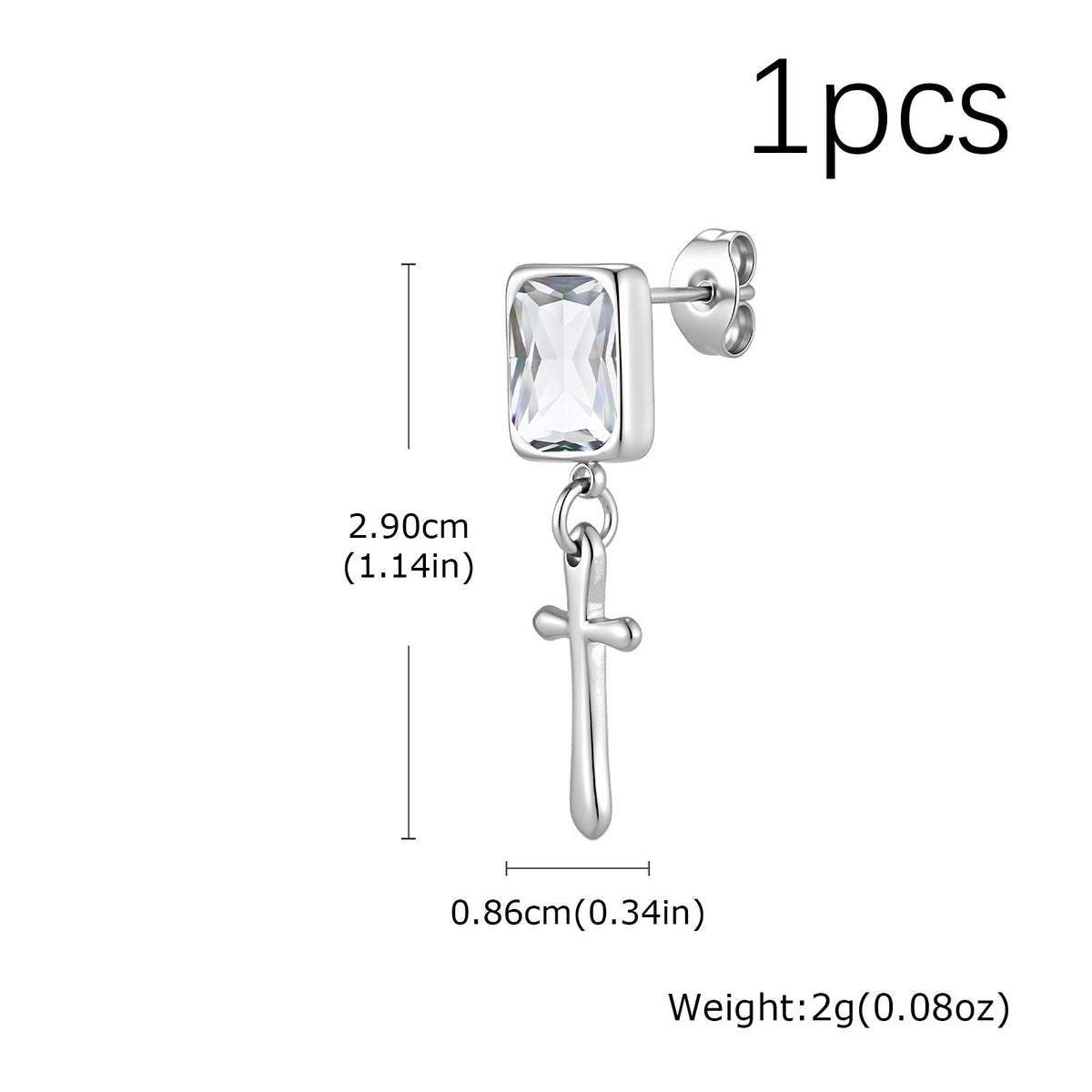 Kemstone Blue Crystal Cross Earring for Men Stainless Steel ED-1148
