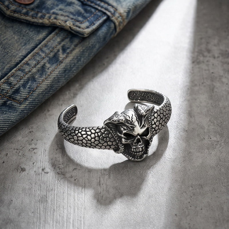 Kemstone Skull Bracelet for Men Stainless Steel Snake Cuff Vintage KB214355-LU