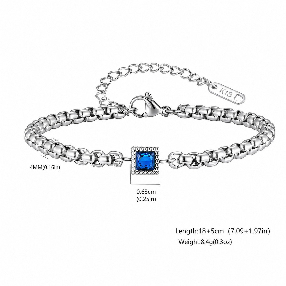 Kemstone Stainless Steel Square Cubic Zirconia Bracelet for Men BR-3204