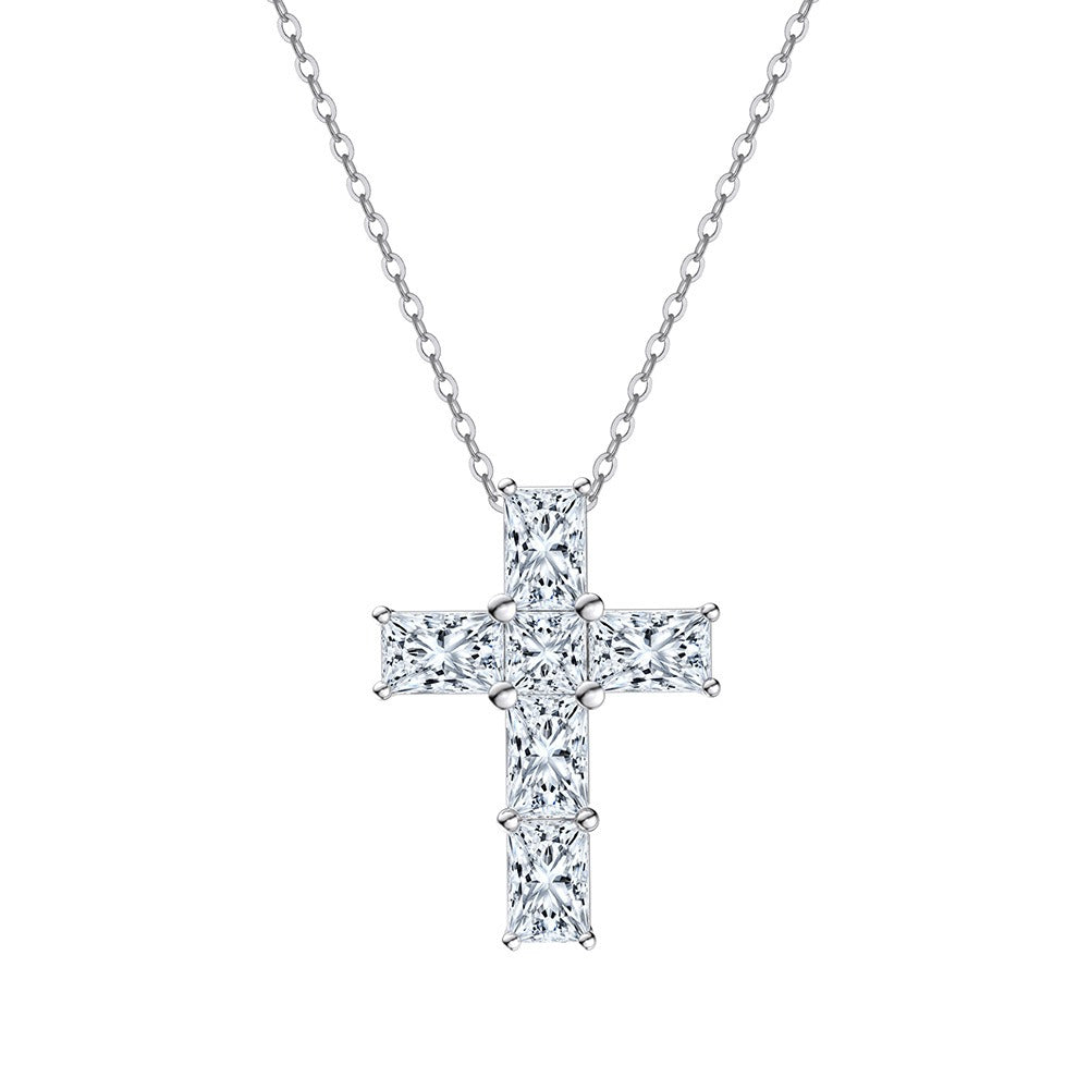 Kemstone Moissanite Cross Pendant Necklace – 925 Sterling Silver MON12