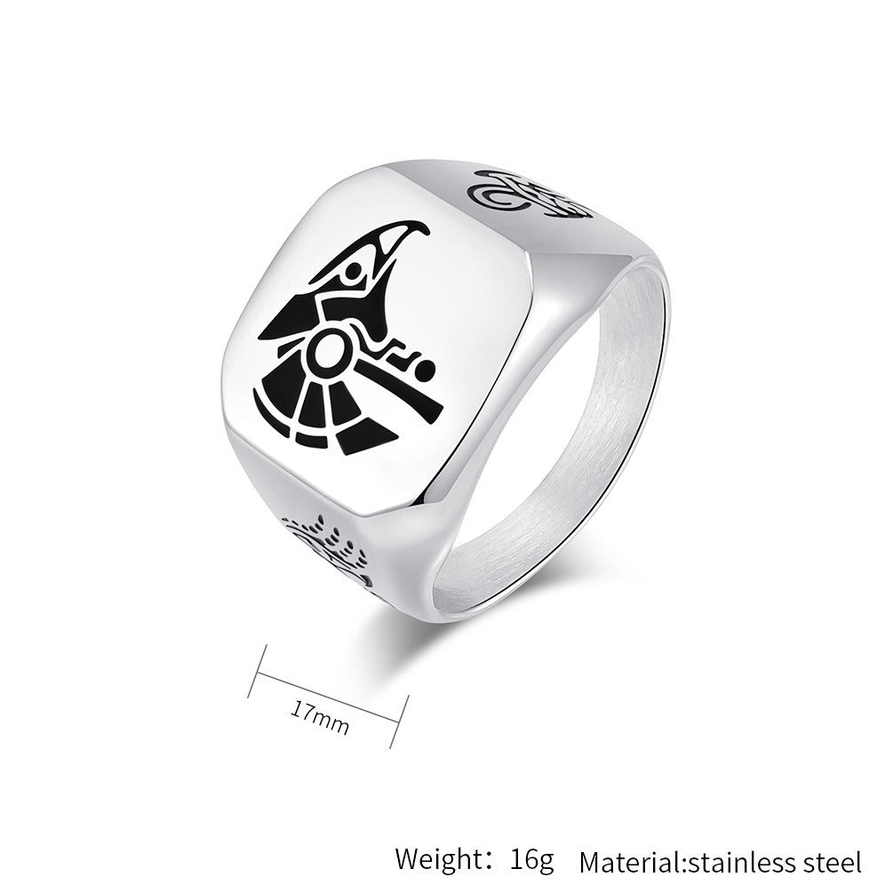 Kemstone Stainless Steel Falcon Signet Ring for Men Vintage Symbol K-R953