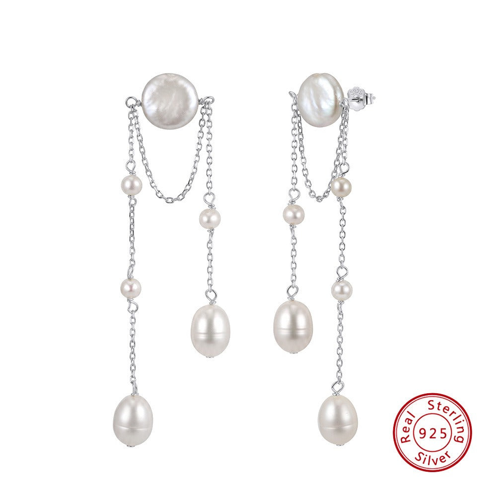 Kemstone Layered Freshwater Pearl Drop Earrings for Women 925 Sterling Silver GPE150