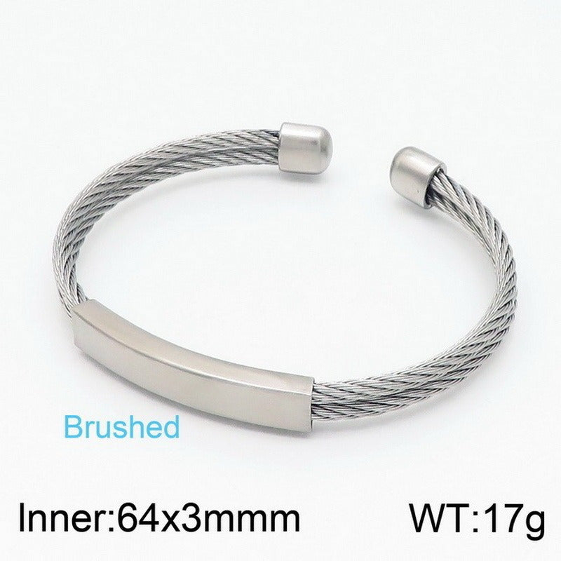 Kemstone Titanium Steel Cable Cuff Bracelet for Men Curved Plate KB146616-KLHQ