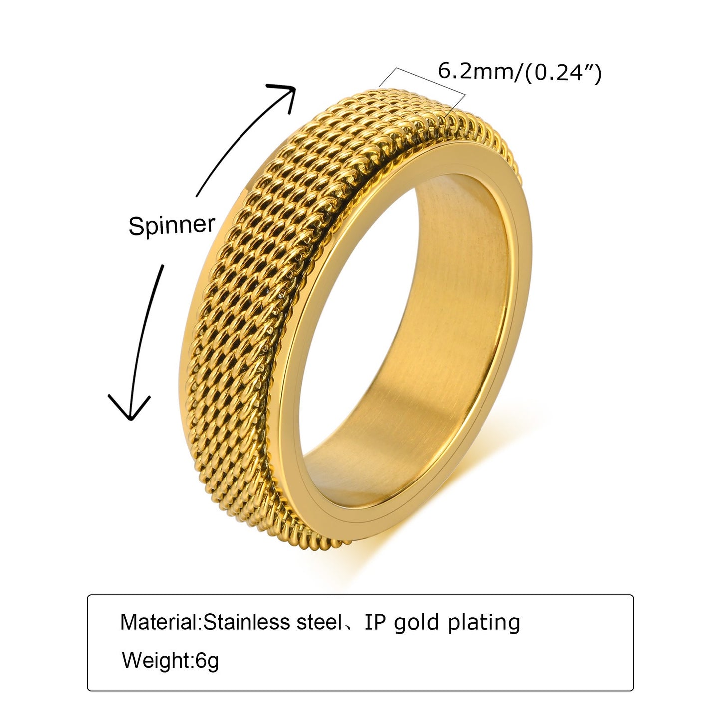 Stainless Steel Spinner Ring for Men – Chain Mesh Design | Fidget Band Ring R-664