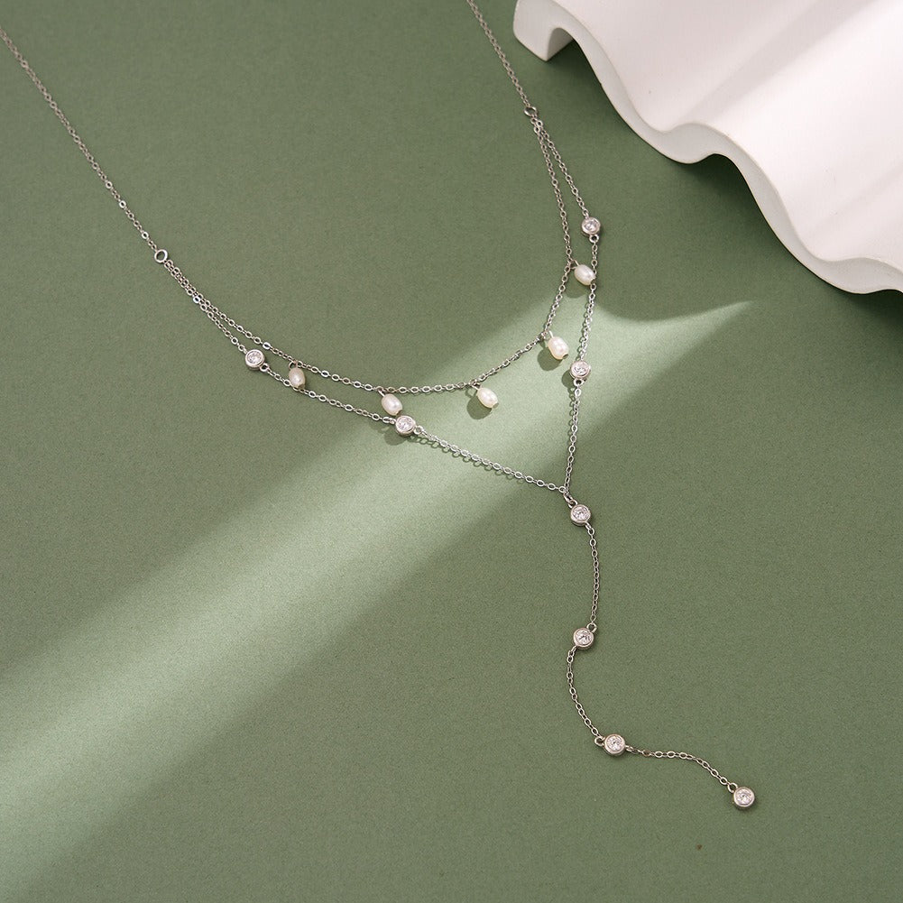 Product Title  Kemstone 925 Sterling Silver Layered Y Necklace for Women Pearl Tassel Drop BQN31
