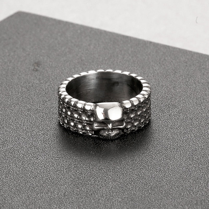 Kemstone Matte Black Skull Ring – Gothic Punk Stainless Steel Jewelry for Men KR110096-TLX