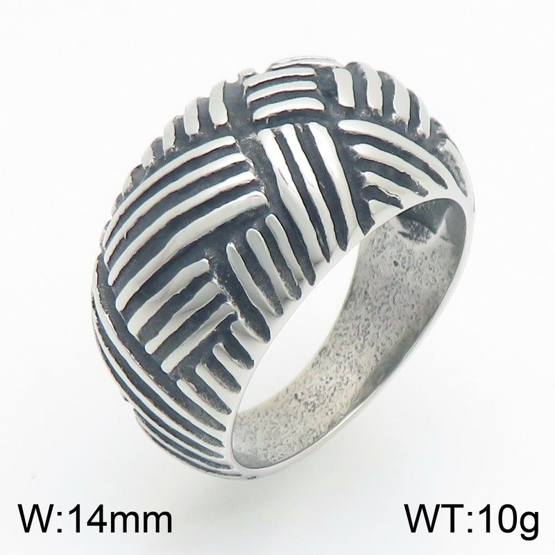 Kemston Interwoven Texture Ring for Men Titanium Steel Wide Band Vintage Style KR114788-KJX