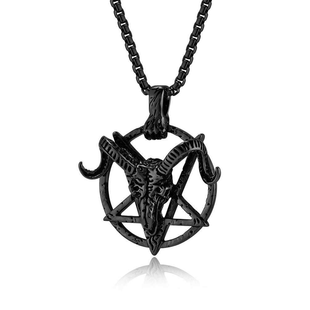 Kemstone Stainless Steel Goat Skull Pentagram Pendant Necklace – Gothic Vintage Design K-PT514