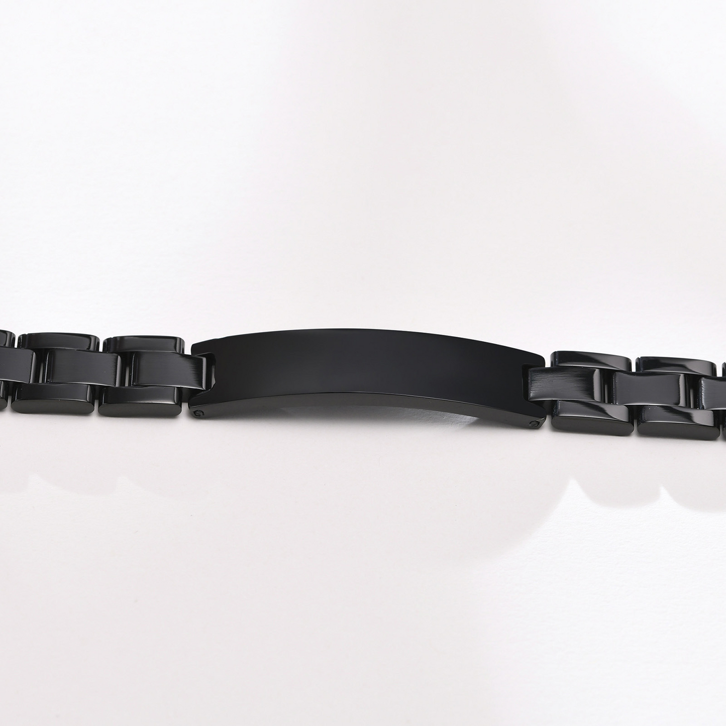 Kemstone Black Stainless Steel ID Link Bracelet for Men & Women – Curved Nameplate Watchband Chain BR-975