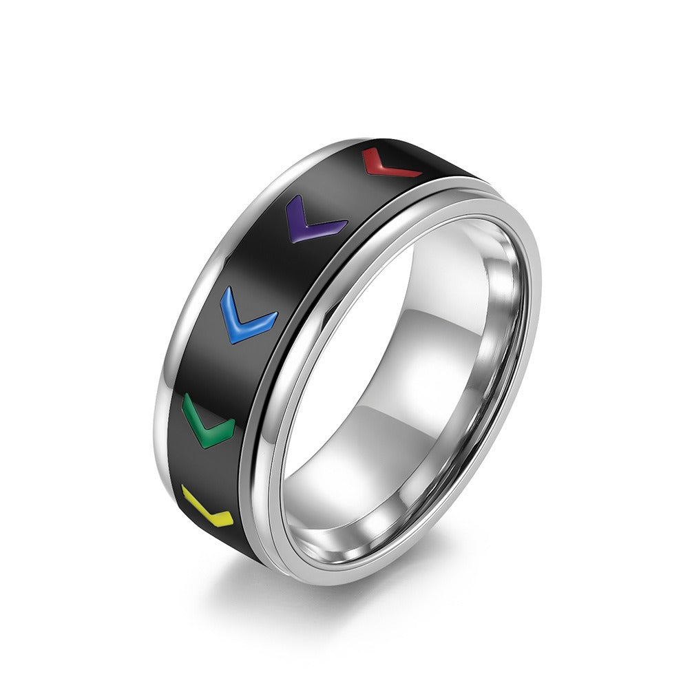 Kemstone Stainless Steel Rainbow Arrow Spinner Ring for Men K-R601