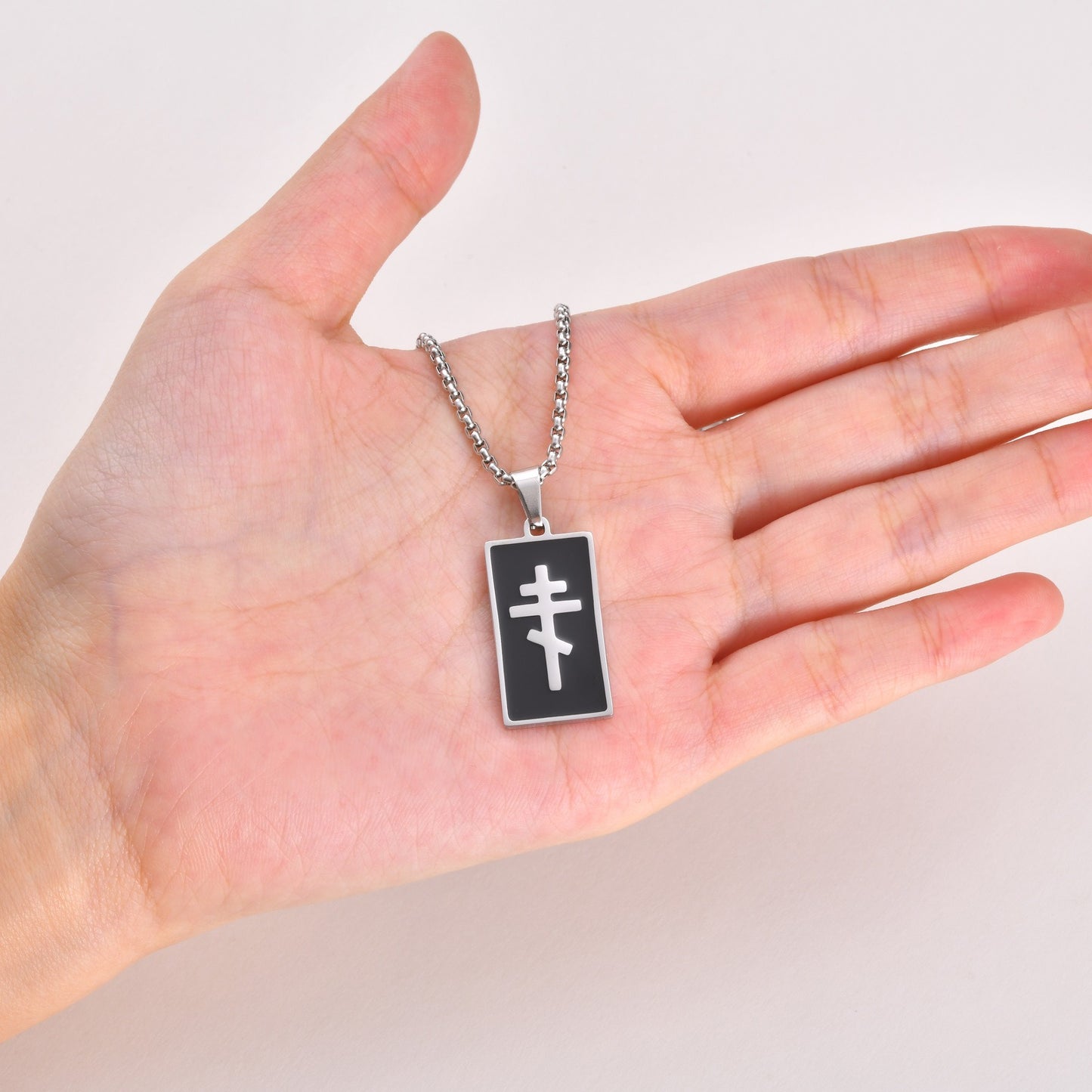 Kemstone Black Geometric Cross Pendant Necklace for Men Stainless Steel PN-2434