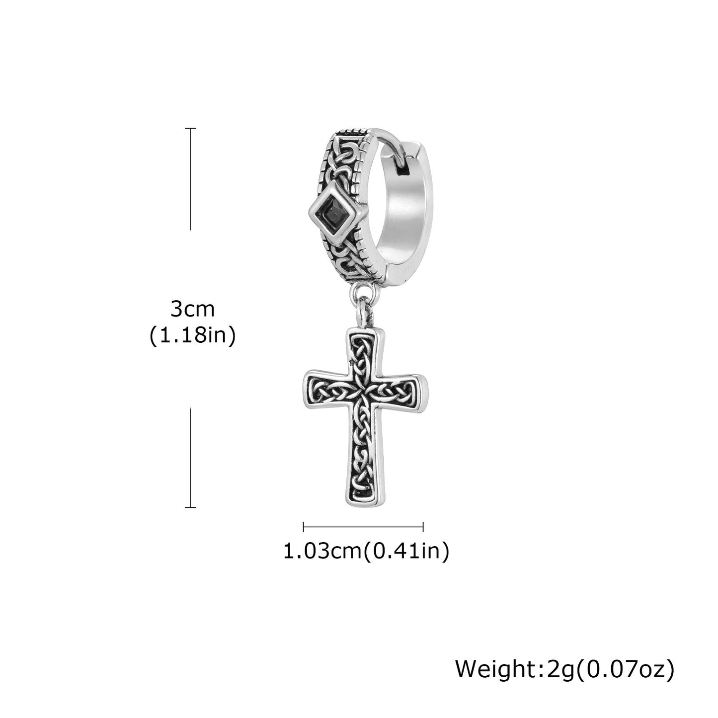 Kemstone Stainless Steel Cross Hoop Earrings – Structured Frame & Drop Detail EH-787
