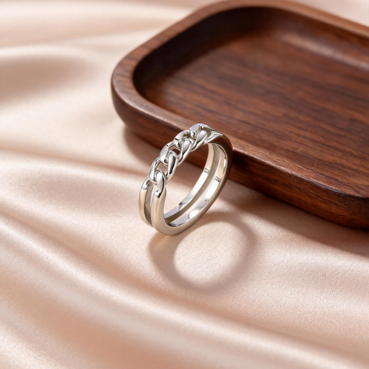 Kemstone Stainless Steel Chain Ring for Men Double Band Silver RC-1019