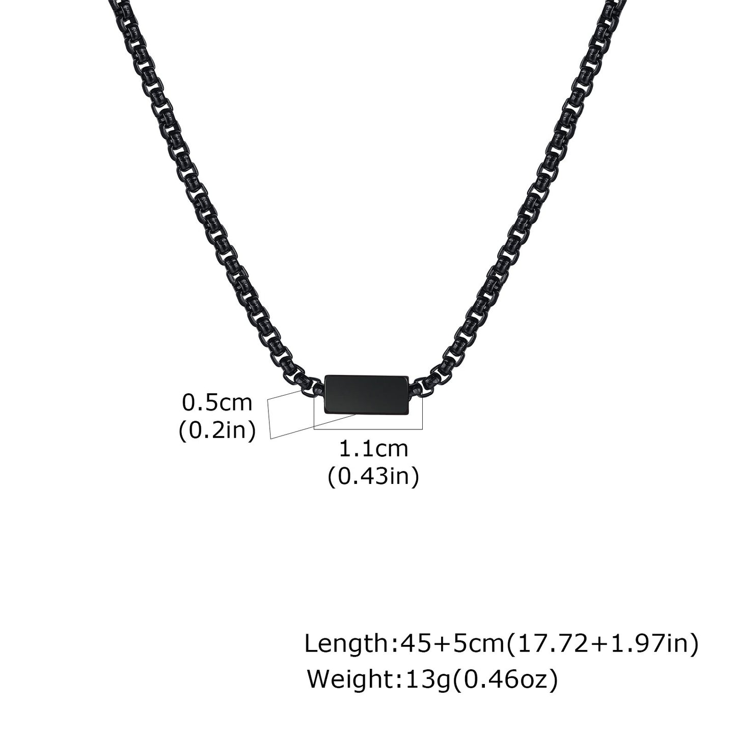 Kemstone Stainless Steel Box Chain Necklace with Rectangular Bar for Men NC-2206