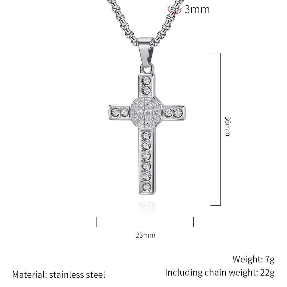 Kemstone Stainless Steel Cross Medallion Pendant Necklace for Men Silver Gold Black K-PT724