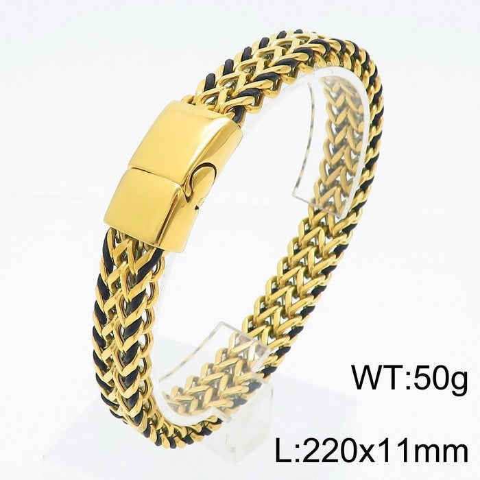 Kemstone Titanium Steel Double Weave Braided Bracelet – Magnetic Clasp Chain for Men KB99444-BD