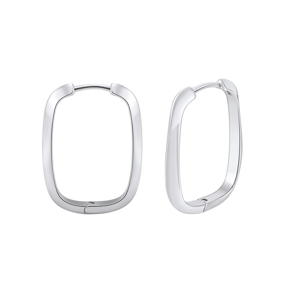 Square Hoop Earrings – 925 Sterling Silver Geometric Minimalist Handmade Jewelry for Women, Polished Lightweight Silver, 29.5x19mm  A4-GAE11