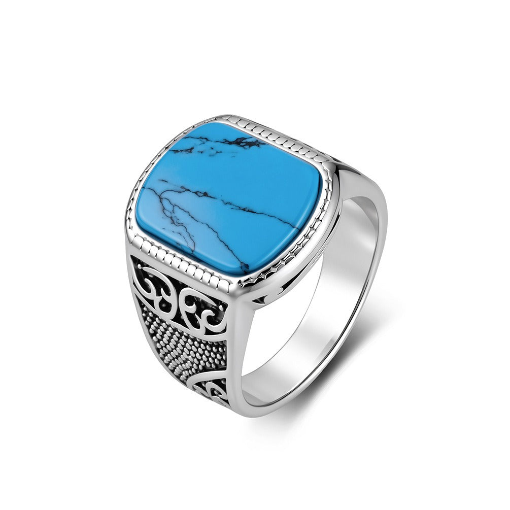 Kemston Vintage Signet Ring for Men Stainless Steel Square Stone Engraved Design K-R1197