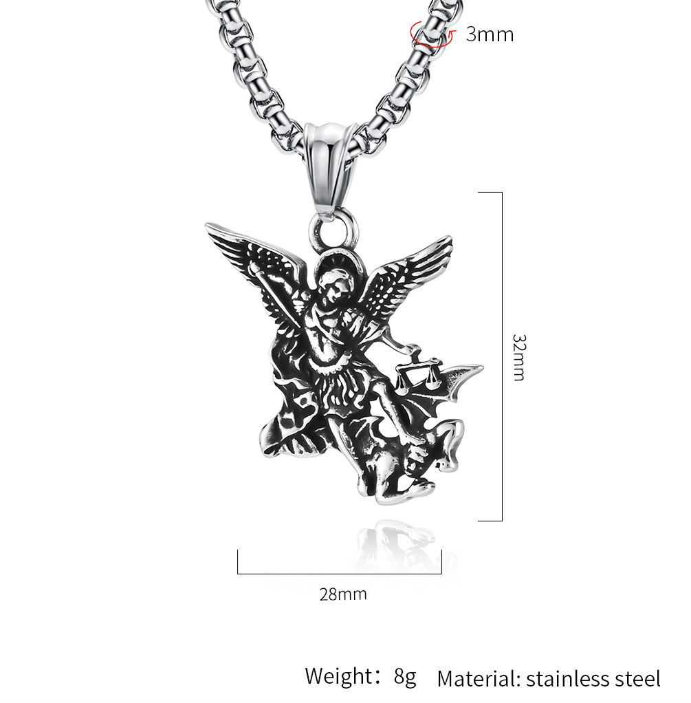 Kemstone Saint Michael Necklace – Titanium Steel Archangel Pendant for Men K-PT517