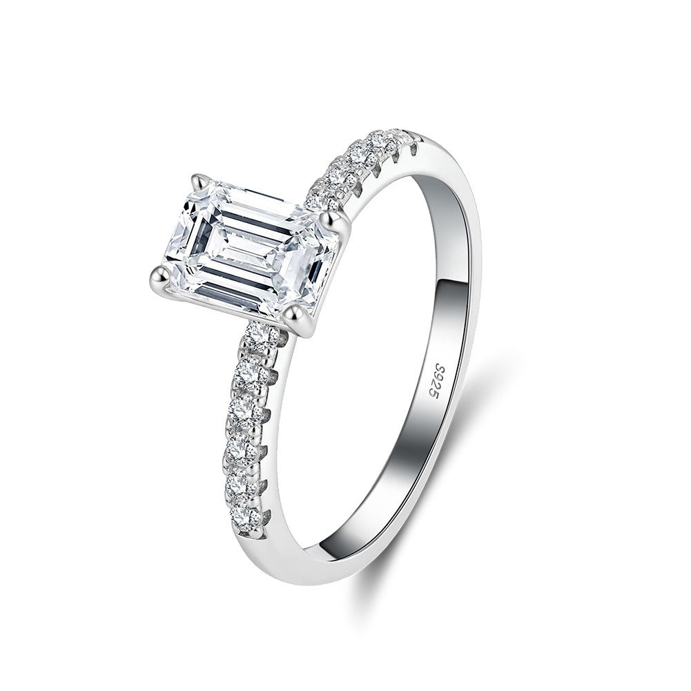 Kemstone 5×7mm Emerald Cut Moissanite Ring in 925 Sterling Silver for Women – MOR08