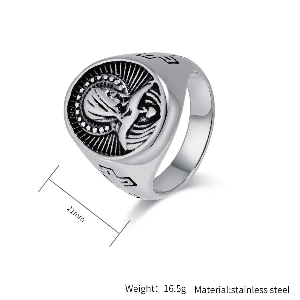 Kemstone Men’s Stainless Steel Vintage Saint Motif Cross Ring K-R941