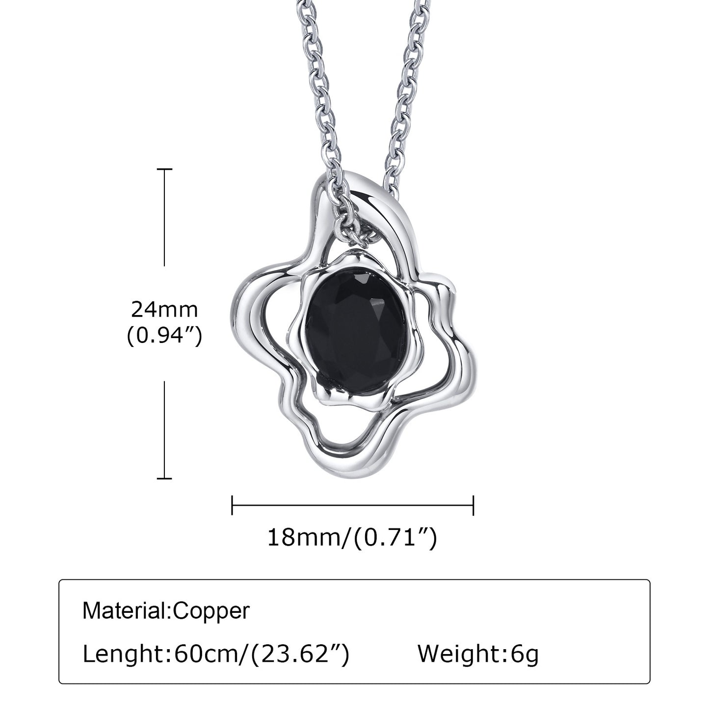 Kemstone Men’s Silver Geometric Pendant Necklace with Black Enamel PNB-192